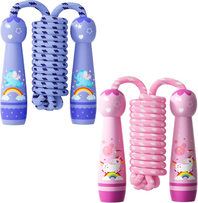JGM Jump Rope for Kids-Adjustable Cotton Braided Skipping Rope with Wooden Handle for Toddler Fitness Workout Exercise Outdoor Activity - Image 1